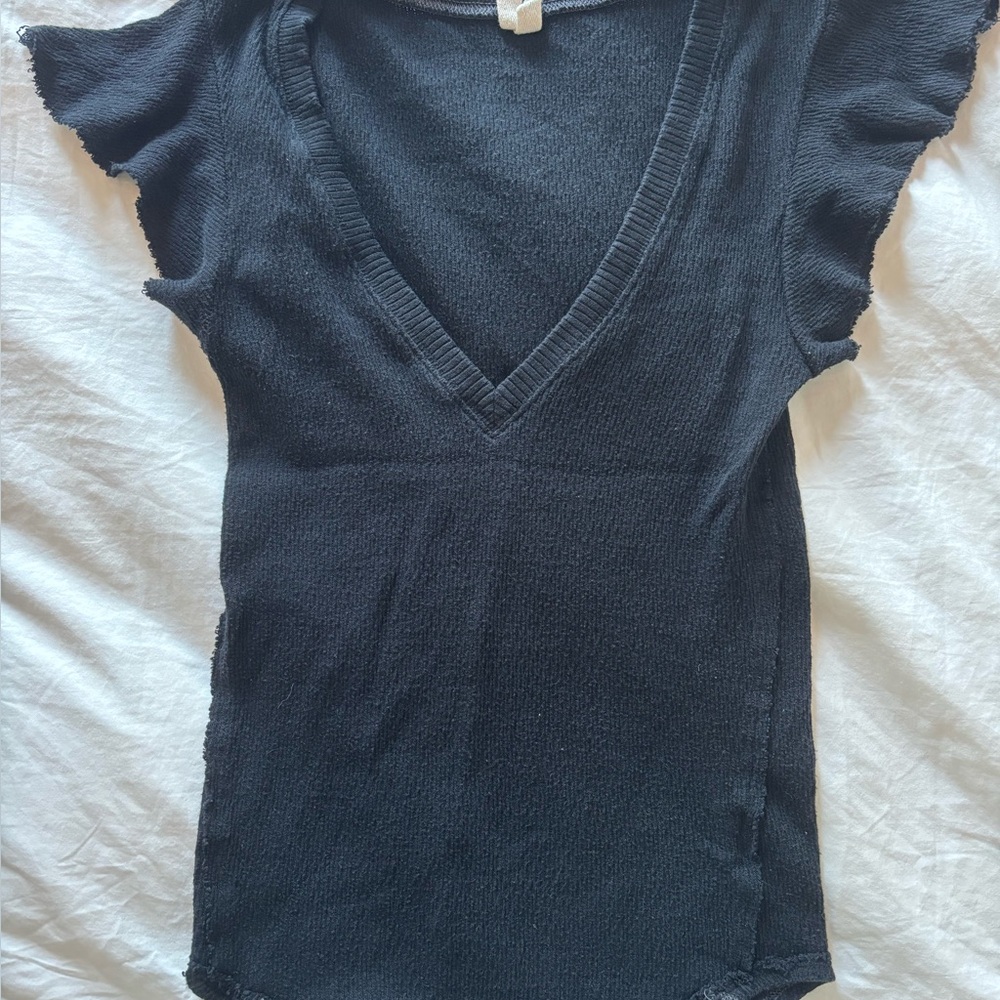 Free People deep V ruffle short sleeve